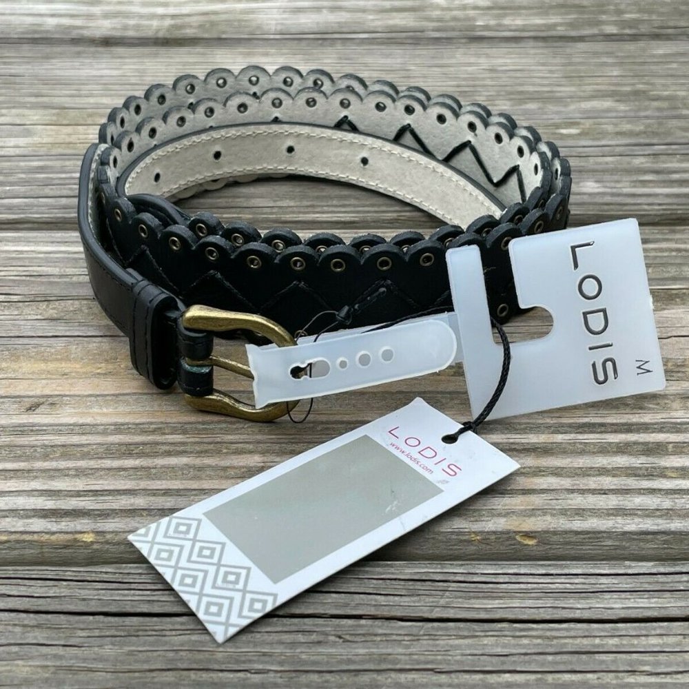 Lodis Women belt leather Lazer Cut fashion Women Black Waistband Size M - Picture 9 of 12